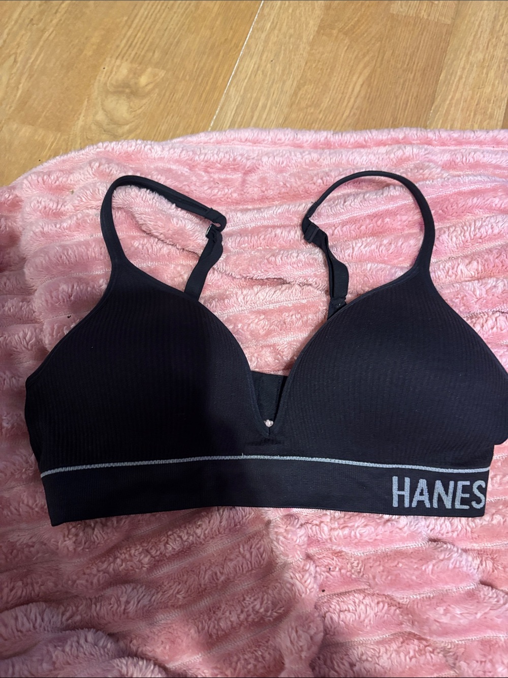 Size L, Hanes bra , black ribbed